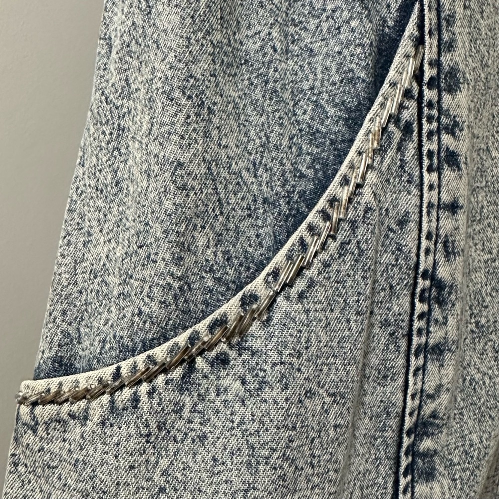 Vintage 80s Handmade KAZU Designs Long Denim Dress XL Beaded Embellished Zip - Picture 4 of 13